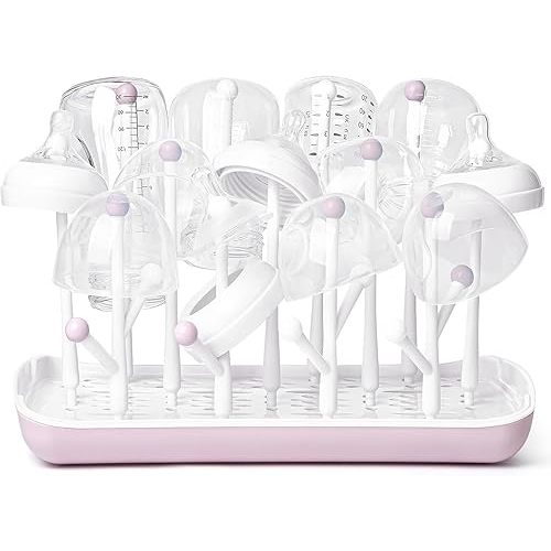 Termichy Baby Bottle Drying Rack, Large Capacity Baby Bottle Rack for Bottles, Dry Rack with Removable Water Tray(Pink)