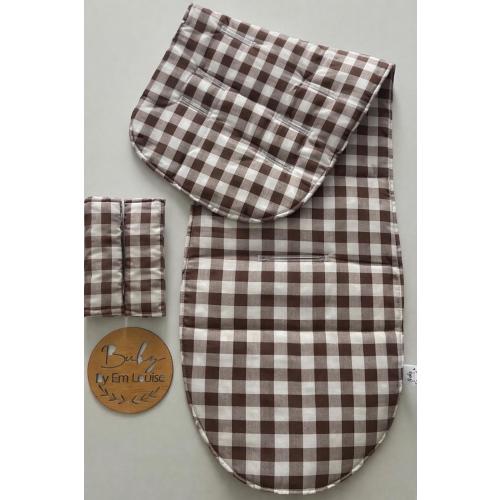 PRAM LINER - Chocolate Gingham Pram Liner, Stroller Liner