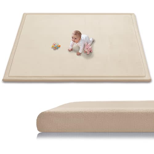 Baby Play Mat for Floor, 71'' x 59'' Thicken Foam Soft Padded Playmat for Tummy Time, Playpen Mat for Toddlers Infant Kids, Water-Repellent Coral Velvet, Non-Slip Bottom Safe for Crawling (Brown)