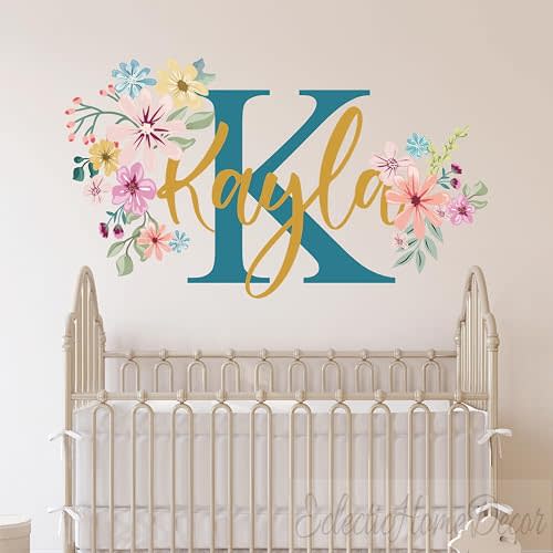 Custom Flower Name Wall Decal - Personalized Girls Room Decor, Removable Rose Vinyl Sticker, Nursery & Bedroom Wall Art for Girls