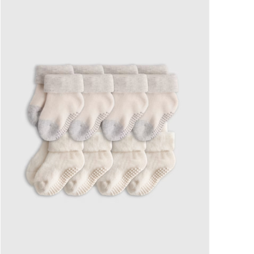 Organic Gripper Fold Over Socks 8-Pack - Baby in White/Grey