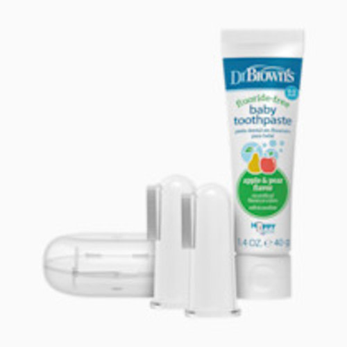 Dr. Brown's Silicone Finger Toothbrush with Case, 2-Pack - Clear/White, Apple Pear Toothpaste