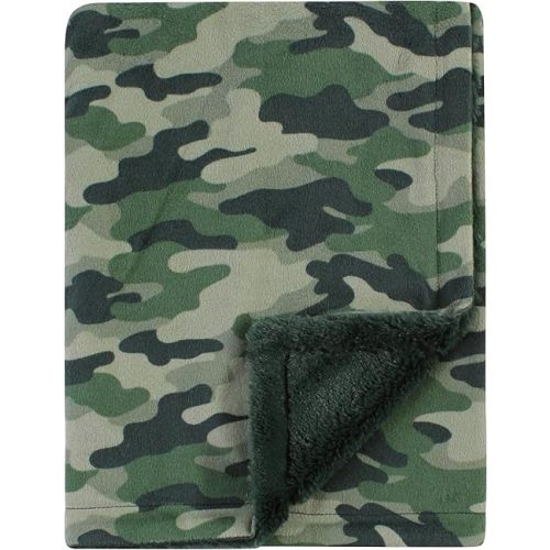 Hudson Baby Unisex Baby Plush Blanket with Furry Binding and Back, Camo, One Size