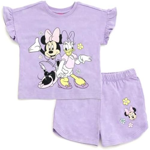 Disney Junior French Terry T-Shirt and Shorts Outfit Set Infant to Big Kid Sizes (12 Months - 14-16)