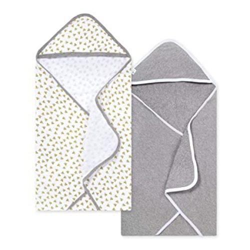 Burt's Bees Baby - Hooded Towels, Absorbent Knit Terry, Super Soft Single Ply, 100% Organic Cotton (Honey Bee/Grey, 2-Pack) - 2 Count (Pack of 1) - Honeybee/Grey