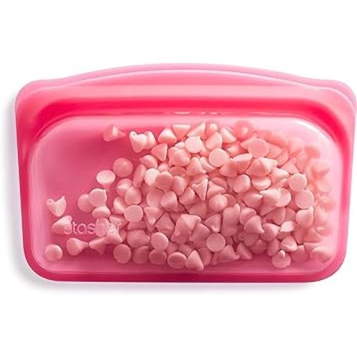 Stasher Platinum Silicone Food Grade Reusable Storage Bag, Raspberry (Snack) | Reduce Single-Use Plastic | Cook, Store, Sous Vide, or Freeze | Leakproof, Dishwasher-Safe, Eco-friendly | 12 Oz