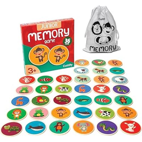Montessori-Inspired Wooden Matching Game for Toddlers 2-4 Years - Durable, Scratch-Resistant 36 Card Set, Includes Carry Bag - Memory Game for Toddlers 2-4 Years - Cognitive Verbal Skills Development