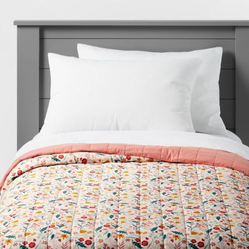 Twin Size Garden Floral Cotton Kids' Quilt - Pillowfort™: Girls Bedding, Channel Quilting, OEKO-TEX Certified