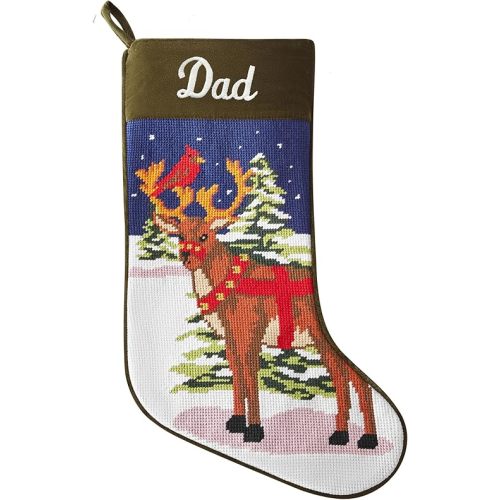 Let's Make Memories Personalized Needlepoint Christmas Stocking - Embroidered Family Stockings - Old-Fashioned Christmas Décor - Mantel Décor - 8"x17" - Customized Embroidered Name - Reindeer