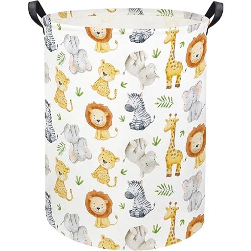 HIYAGON Woodland Baby Laundry Basket Animal Baby Hamper for Nursery Girl Kids Hamper Cute Kids Toys Storage Bin Organizer Animal Nursery Decor for Home(Green Animal)