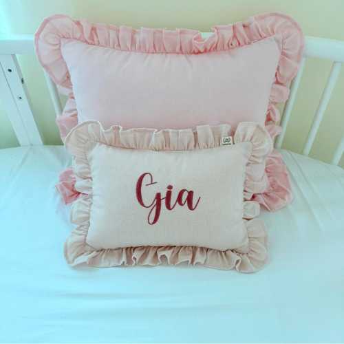 Baby Name Pillow With Ruffles, Personalized Nursery Cushion | Newborn Keepsake & Baby Shower Gift