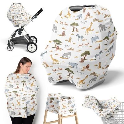 Sweet Jojo Designs Boy, Girl, Unisex/Gender Neutral 5-in-1 Multi Use Baby Nursing Cover Jungle Yellow Orange and White
