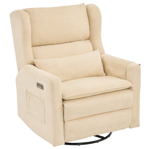 Latitude Run® Oversized Swivel Rocker Recliner Chair, 26" Extra Wide Glider Nursery Chair With Adjustable Headrest, Chenille Power Recliner Rocking With Double Cushion, Cup Holder | Wayfair