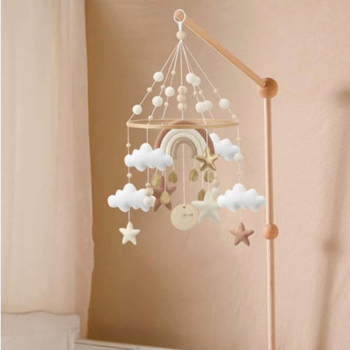 Rainbow Mobile for Crib - A Gender Neutral Boho Mobile for Crib with Gold Stars and Clouds