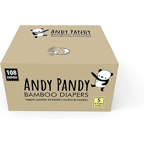 Andy Pandy Bamboo Disposable Diapers Small, 8-16 lbs (3-8 kg), 108 Count