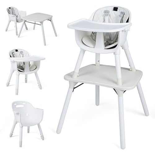 HONEY JOY 5-in-1 High Chair, Convertible Highchair for Babies and Toddlers/Kids Chair Table Set/Infant Feeding Chair w/Safety Harness, PU Leather Cushion & Removable Food Tray (White)