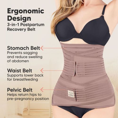 Revive 3 in 1 Postpartum Belly Band Wrap, Post Partum Recovery, Postpartum Waist Binder Shapewear (Dusty Plum, X-Large)