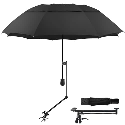HOBVO UPF 50+ Golf Umbrella with Adjustable Universal Clamp, Portable Umbrellas for Rain, Manual Open & Close, for Beach Chair, Golf Cart, Stroller, Bleacher, Patio
