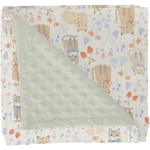 Boho Cats Bows Strawberries Flowers Baby Blankets for Girl Boy Cute Kittens Meadow Floral Soft Mink Dotted Backing Double Layer Swaddle Blanket for Toddler Nursery Cat Lovers Gift Bed Blanket 30x40