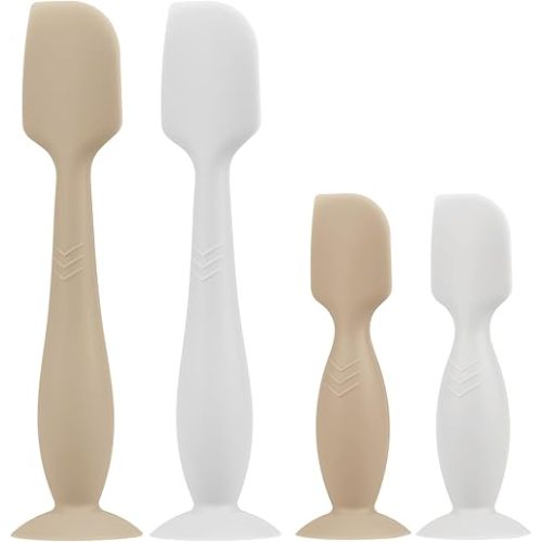 Baby Butt Paste Spatula - 4 Pack Diaper Cream Spatula Applicator Silicone Baby Butt Paste Spatula for Babies, Newborn, 2 x Large Size, 2 x Small Size (White/Natural)