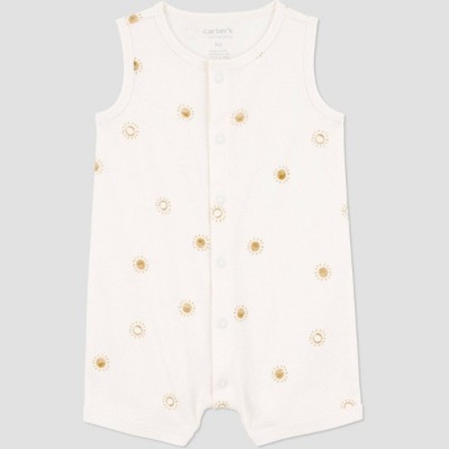 Carter's Just One You® Baby Sun Romper - Cream Newborn: 100% Cotton, Front & Crotch Snap, Elastic Leg Openings, Sleeveless