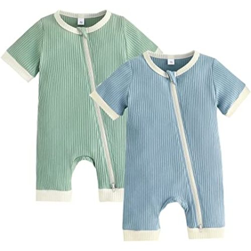 Bafeicao Unisex Baby Boy Girl 2 Pack Rompers Short Sleeve Two Way Zipper Romper One Piece Jumpsuits Clothes Sets