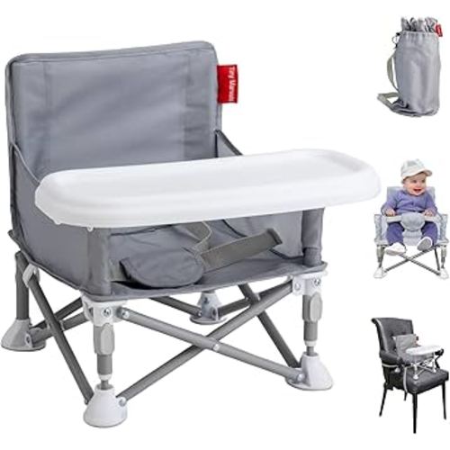 Tiny Marvels Portable Booster Seat, Foldable Baby High Chair with Removable Tray, Safety Harness & Carry Bag – for Toddlers Ages 6M-3Y, Ideal for Dining, Travel, Camping & Family Time