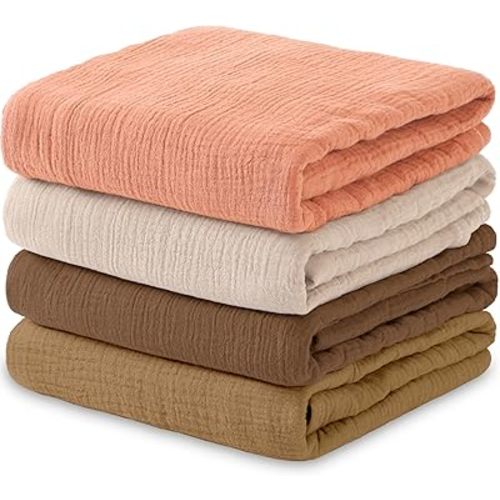 Muslin Swaddle Blankets, 100% Cotton Baby Blankets for Boys & Girls, 4-Pack Soft & Breathable Swaddle Blanket, Baby Essentials, Registry & Gift, 47 x 47 inches (Cream)