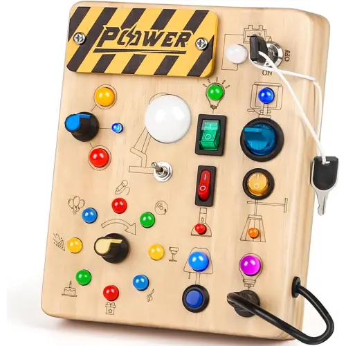 Joyreal Montessori Toddler Busy Board, 19 Led Wooden Sensory Board Educational Toys, Montessori Toys for 1-6 Year Old, Travel Toys Gifts for Toddlers Boys and Girls