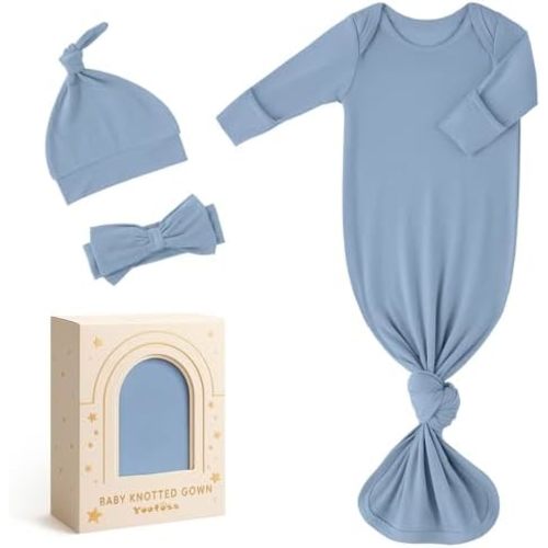 Yoofoss Baby Knotted Gowns 0-3 Months, Newborn Sleepers Hospital Coming Home Outfit for Photograph, Soft Breathable Comfort