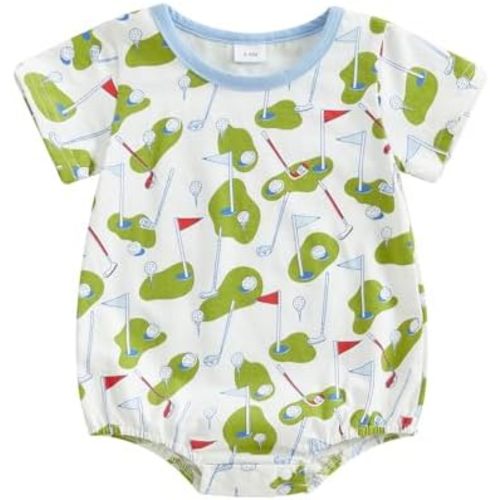 Unisex Baby Girl Boy Golf Clothes Short Sleeve Striped Sweatshirt Bubble Romper Bodysuit Cute Summer Outfit