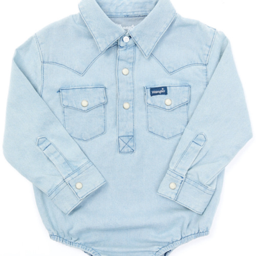 Baby Boy Long Sleeve Denim Bodysuit with Western Snap Placket | COLLECTIONS | Wrangler®