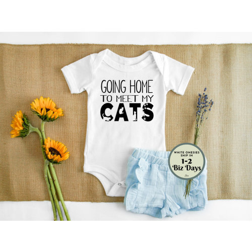 QUICK SHIP Going Home to Meet My Cats Onesie™ - Pregnancy Announcement - Cat Baby Announcement - Pregnancy Reveal - Coming Soon Animal Lover