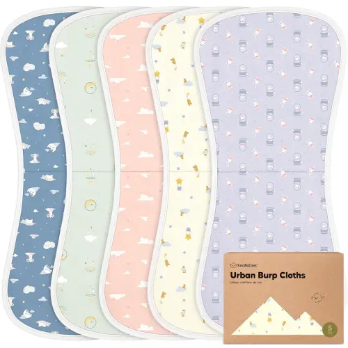 Organic Burp Cloths Baby Boy & Girl - 5-Pack Super Absorbent Cotton Burping Cloths for Babies, Soft & Plush Newborn Spit Up Rags, Infant Towels for Milk Spit Up, Unisex, Large 21" x 10" (Dreamers)
