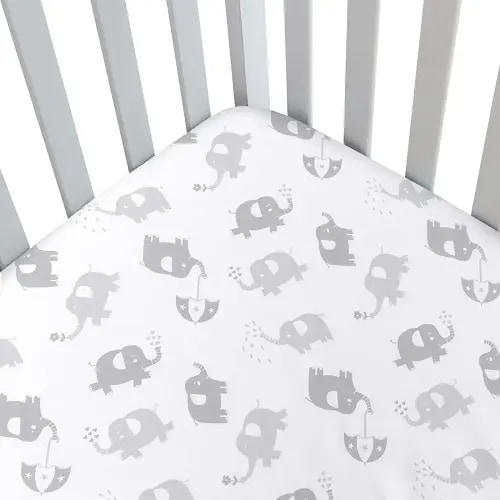 Fitted Crib Sheet for Baby Boys or Girls, Silky Soft Microfiber 52'' x 28'' Crib Sheet Fits Standard Size Crib Mattress and Toddler Bed Mattress, Gray Elephant