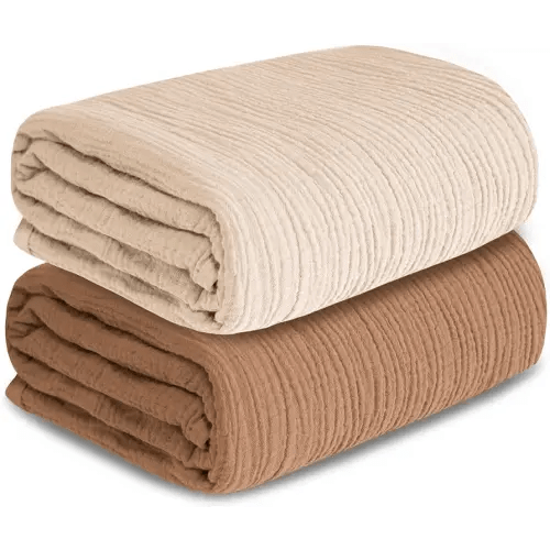 Muslin Swaddle Blankets for Newborn, 2 Pack Breathable Soft Receiving Blanket, Large 41 x 41 inches Swaddle Wrap Burping Clothes, Essentials Infant Shower Items. (Beige & Coffee)