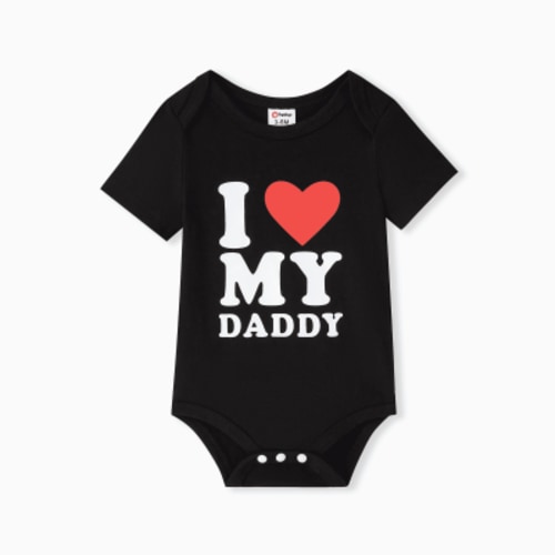 PatPat Mommy & Me Baby Clothes Boy/Girl Gift Heart & Letter Print Short-sleeve Bodysuit Black 0-3 Months