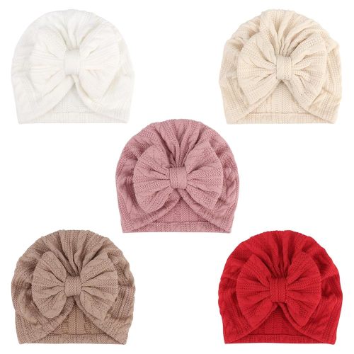 DRESHOW BQUBO 5 Pieces Newborn Baby Turban Hats Bow Baby Infant Beanie Breathable Toddler Cap for Baby Girls