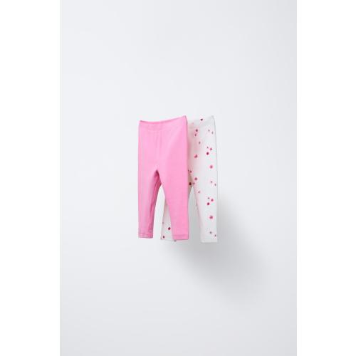 TWO-PACK FLORAL PRINT RIBBED LEGGINGS - Fuchsia | ZARA United States