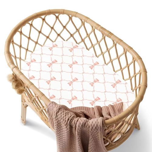 Baby Bassinet Sheet for Boy and Girl, Stretchy Soft and Breathable Baby Bassinet Fitted Sheets, Universal Fitted for Oval, Hourglass & Rectangle Bassinet Mattress, Medium, Pink Bow, 45450