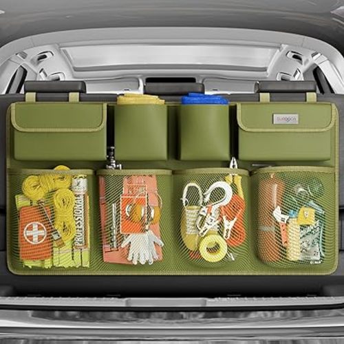 SURDOCA Car Trunk Organizer, 3rd Gen [7 Times Upgrade] Super Capacity Car Organizer SUV, Equipped with Robust Elastic Net, Hanging Car Storage Organizer with Lids, Space Saving Expert