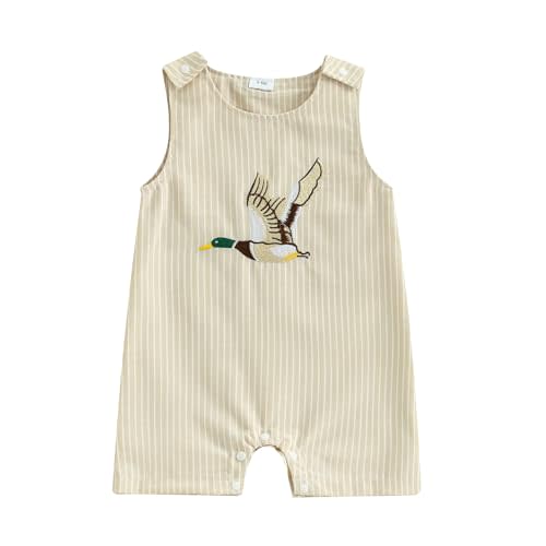 Newborn Baby Boy Mallard Duck Romper Sleeveless Striped Jumpsuit Duck Overalls Summer Hunting Baby Clothes