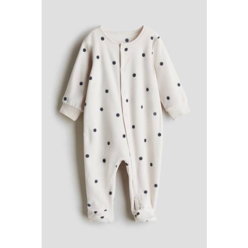 Fleece Jumpsuit, white with polka dots