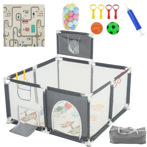 Baby Playpen with Mat - Play Pen for Babies and Toddlers with Balls - Playards with Mat and Accessories - Sport Playpen - Discover Your Child's Talents