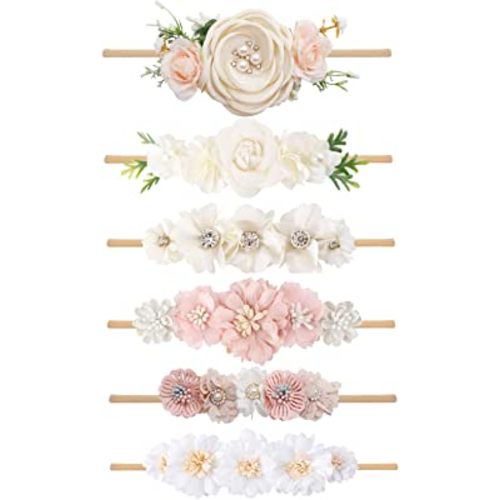 Baby Girl Headbands Nylon Flower Elastic Hairbands 6pcs Hair Accessories Gift for Newborn Infant Toddlers