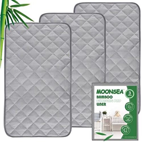 Bamboo Diaper Changing Pad Liner Non-Slip, Soft Terry Waterproof Changing Pad Mat, Quilted Absorbent Bassinet Liner Washable, 3 Pack Large 14"x 27" Reusable Changing Table Pad Protector Grey