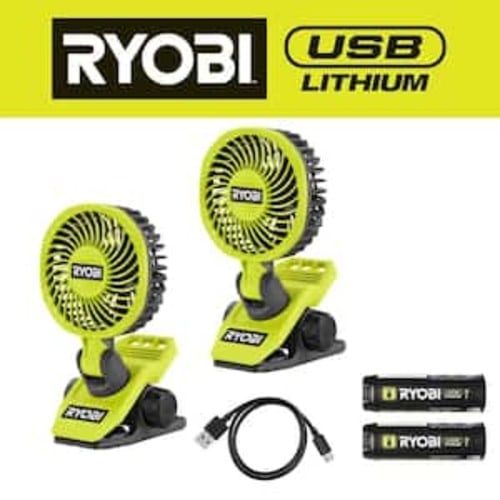 USB Lithium Clamp Fan Kit 2-Pack with (2) 2.0 Ah USB Lithium Batteries and Charging Cable