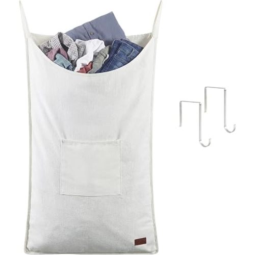 DECOMOMO Hanging Laundry Hamper - Laundry Bag with Hooks (White)