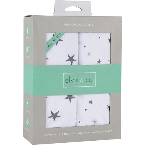 Ely’s & Co. Patent Pending Waterproof Changing Pad Cover|Cradle Sheet 2-Pack Set for Baby Boy - 100% Cotton, Jersey Knit Cotton Sheets with Waterproof Lining — Grey Stars