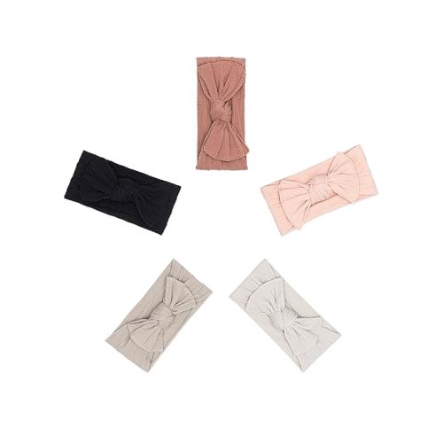 Parker Baby Cable Knit Nylon Headbands 5 Pack | Soft, Stretchy & Comfortable Bows for Girls | Adjustable, Soft to Touch & Knotted Headbands for Baby Girls | Baby Headwraps for Girls | Multiple Colors